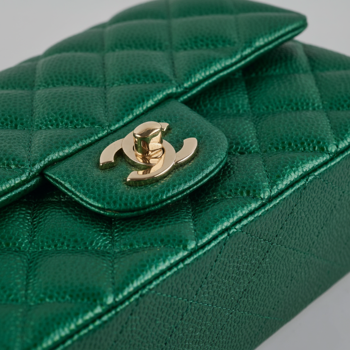 CHANEL Caviar Quilted Medium Double Flap Bag "Green"