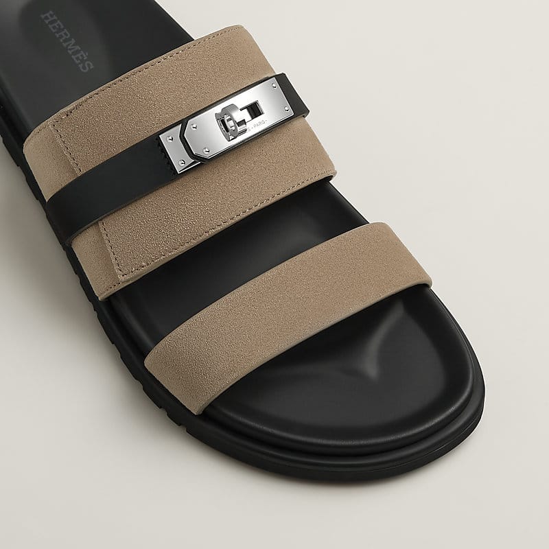 Hermès "Jackson" Sandal — Taupe/Black