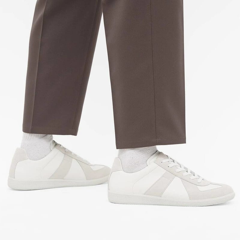 MAISON MARGIELA Retro Low-Top Suede Panel Sneakers "White/Cream"