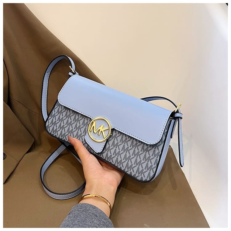 Michael Kors Signature Crossbody Bag – Powder Blue / Grey MK Logo Print