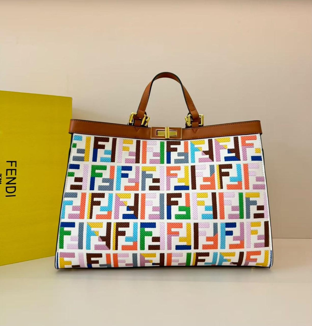 Fendi Peekaboo X-Tote – Multicolor FF Embroidered Leather with Tan Trim