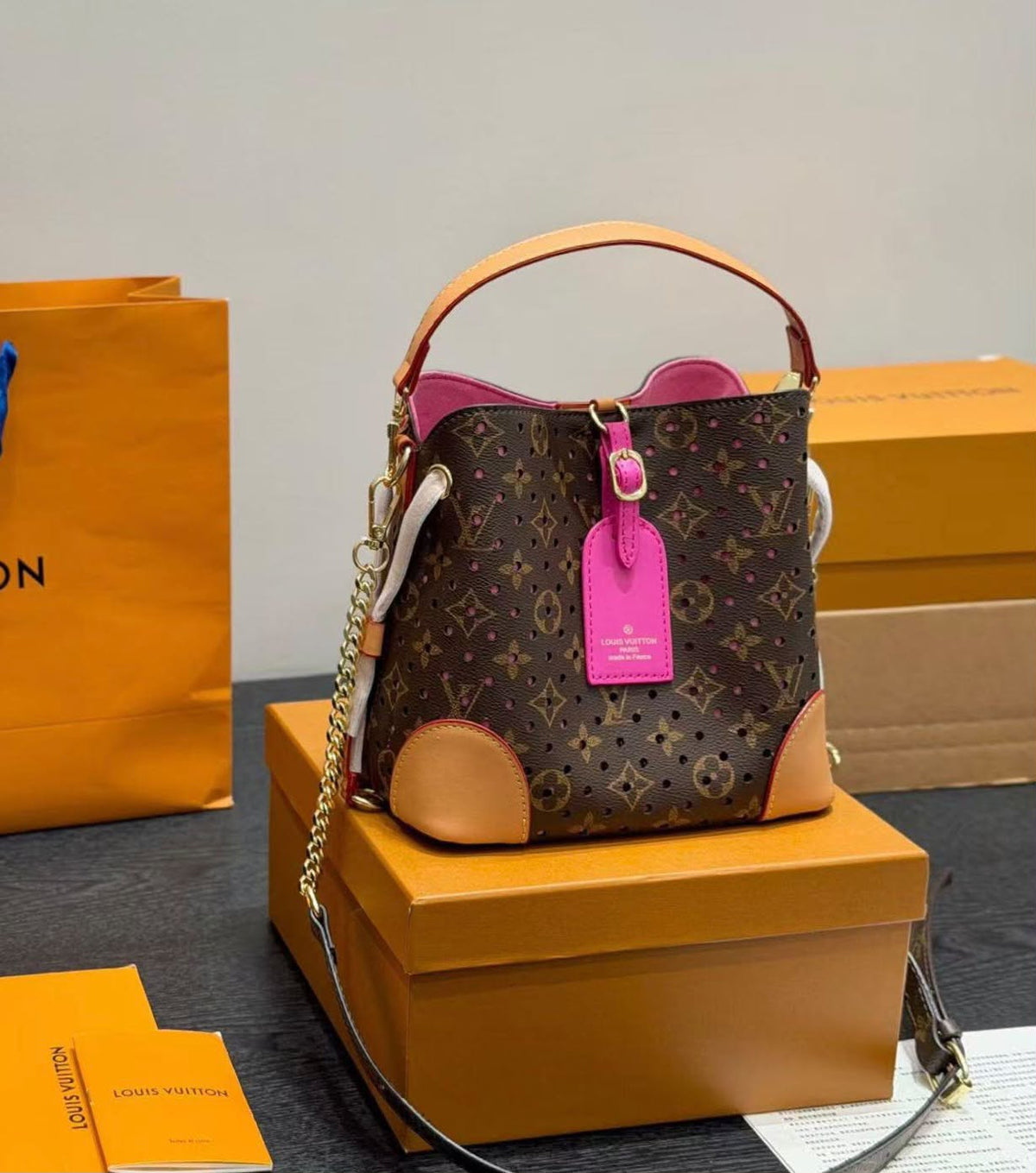 Louis Vuitton Monogram Perforated Bucket Bag "Pink"