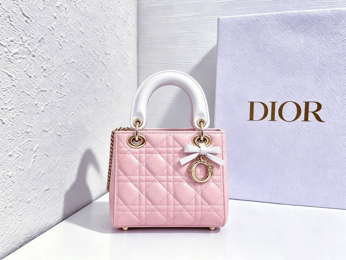 Dior Lady-Style Mini Handbag
"Pink/White /Gold-Tone Charms"