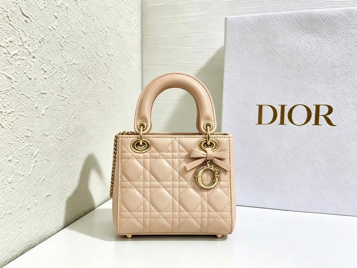 Dior Lady-Style Mini Handbag "Beige, Gold-Tone Charms"