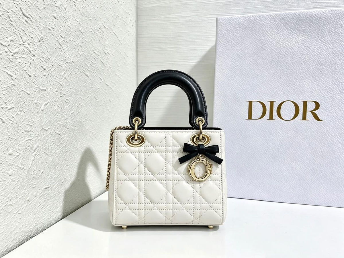 Dior Lady-Style Mini Handbag
"Black/White /Gold-Tone Charms"