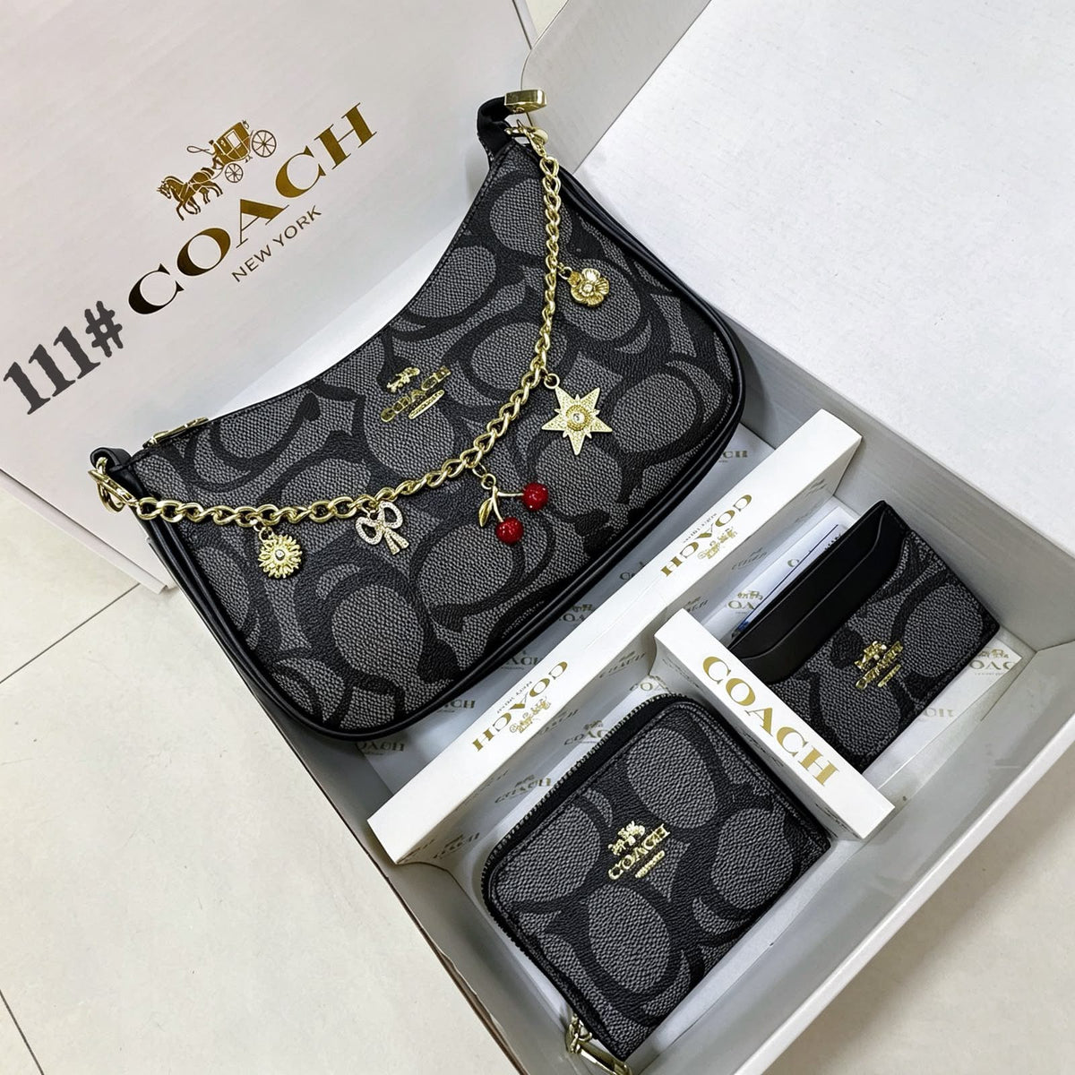 Coach Signature Charm Shoulder Bag Gift Set
"Black/ Charcoal"