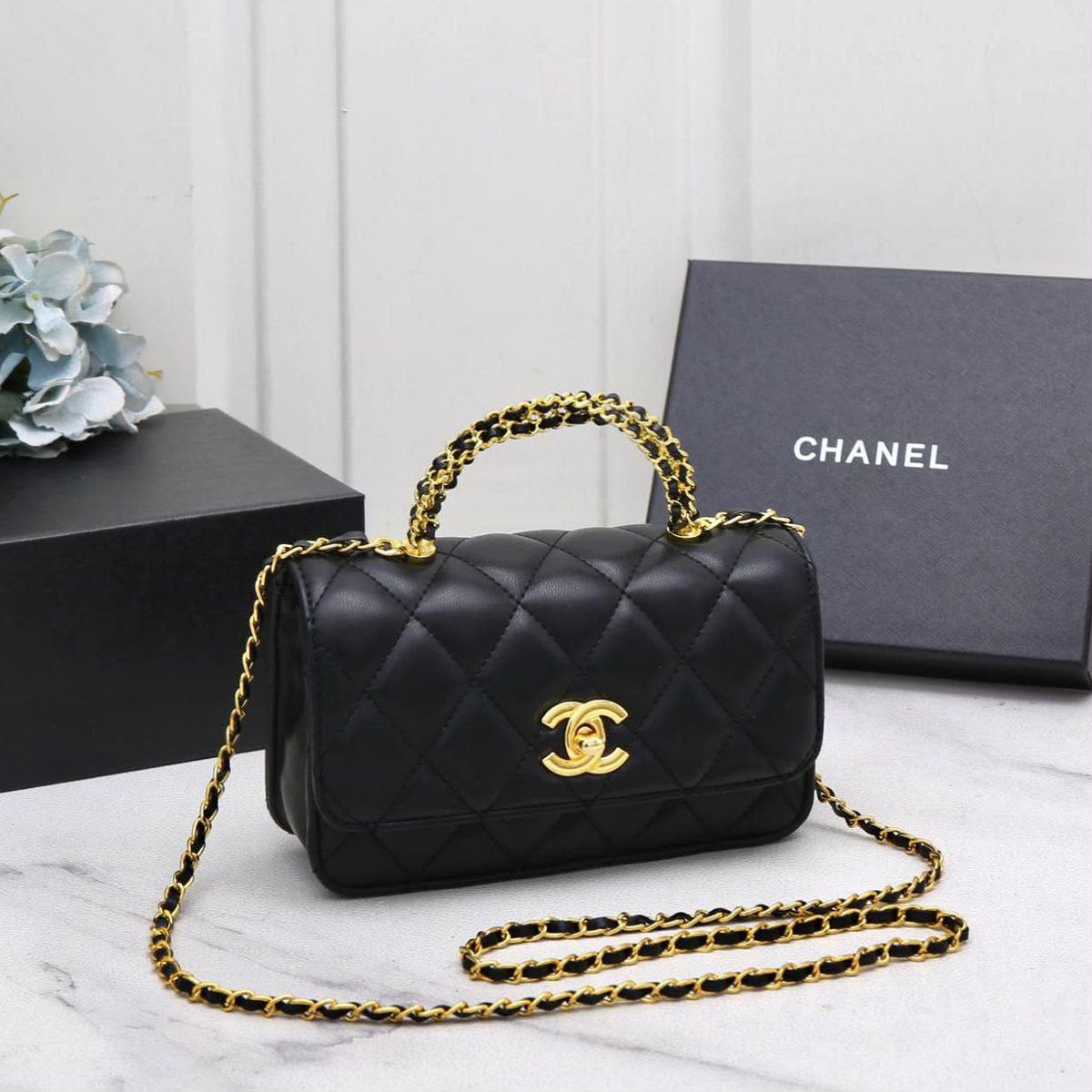 Chanel Quilted Mini Flap Bag with Top Chain Handle and Gold CC Turn-Lock – "Black"