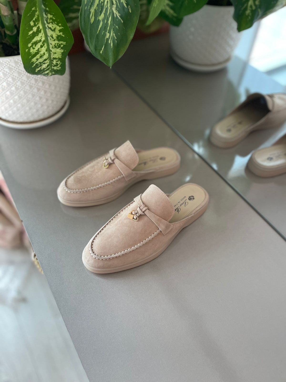 Loro Piana Women's Beige Suede Mule Loafers – Backless Slip-On Flats
