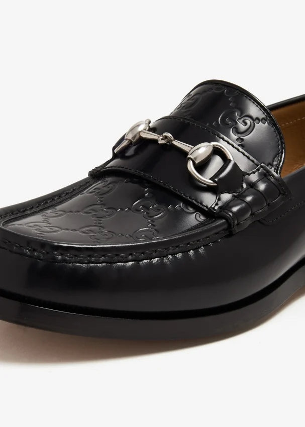Gucci Horsebit Monogram Leather Loafers – Black