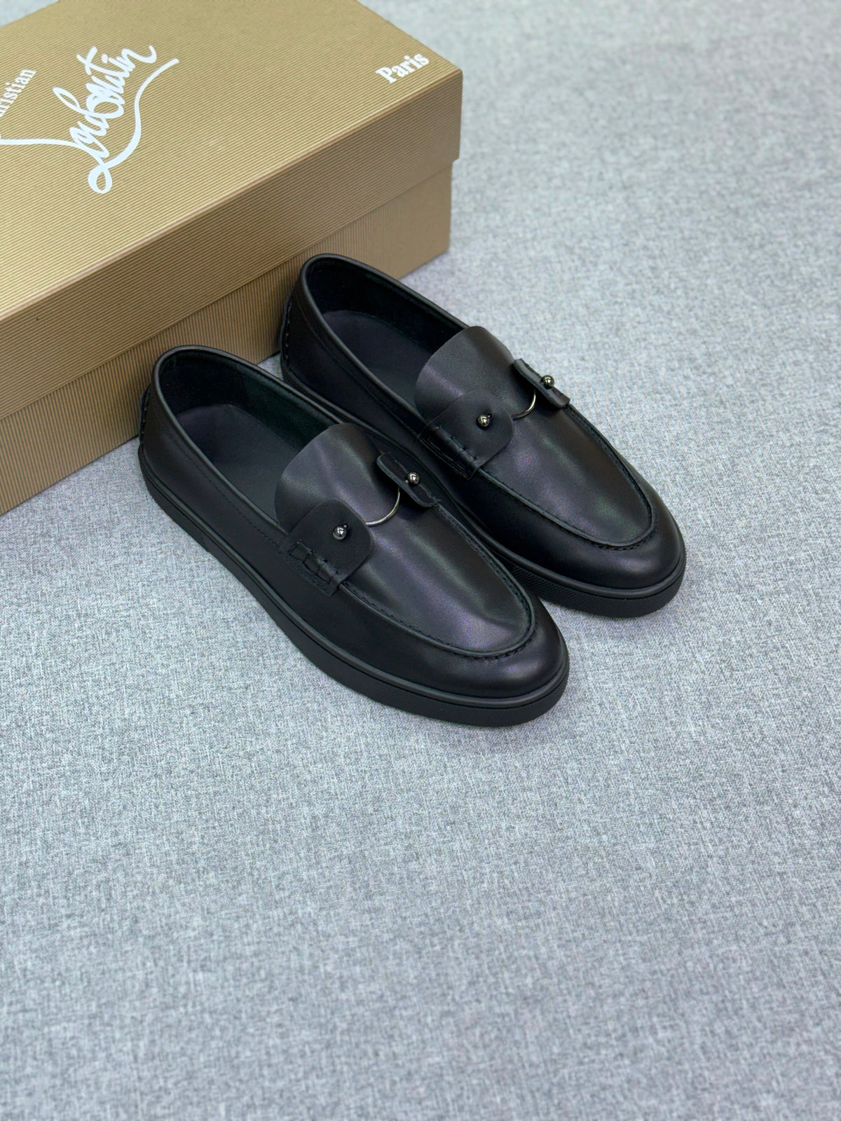 Christian Louboutin All-Black Leather Studded Loafer Sneakers