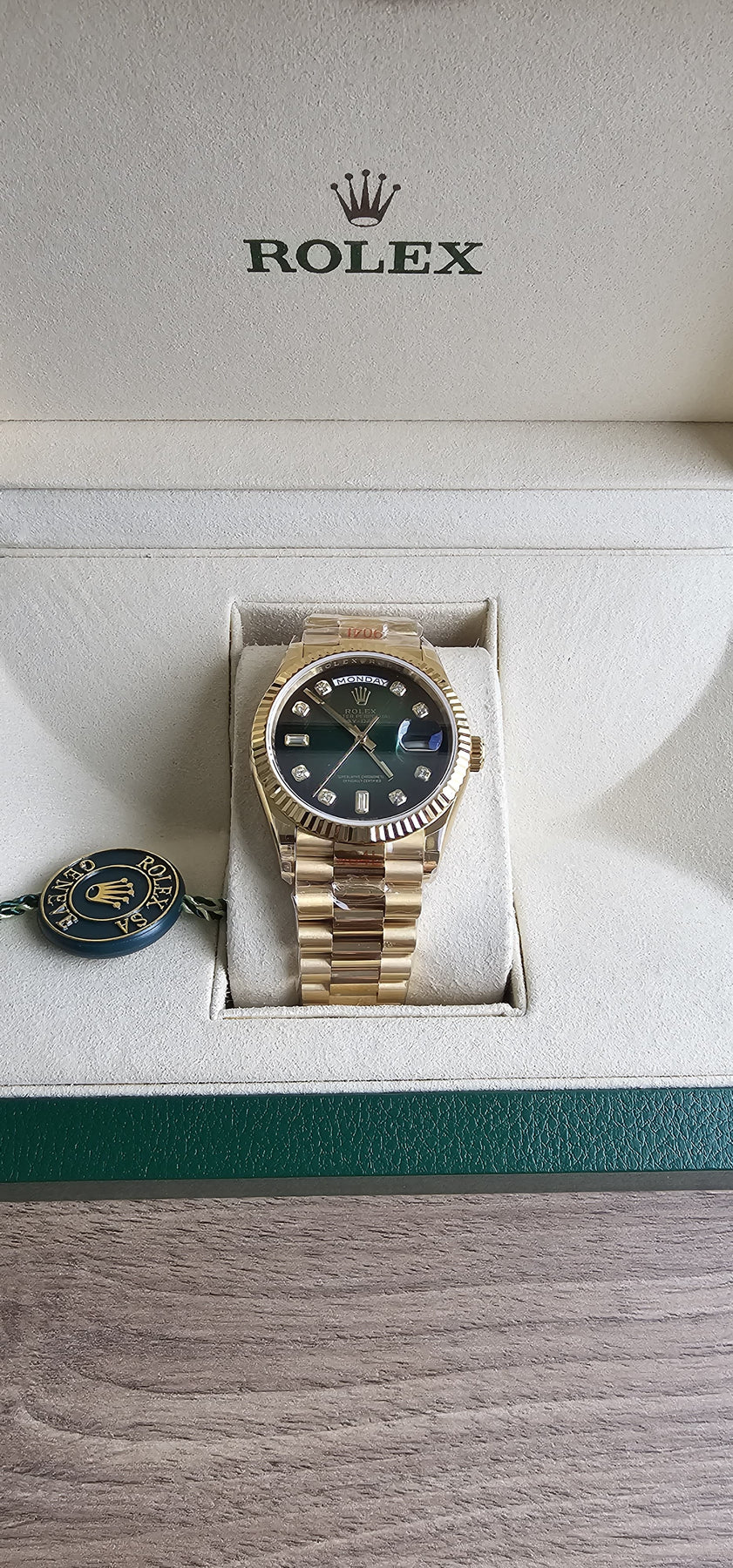 Rolex Day-Date 36mm Yellow Gold Green Ombré Diamond Dial