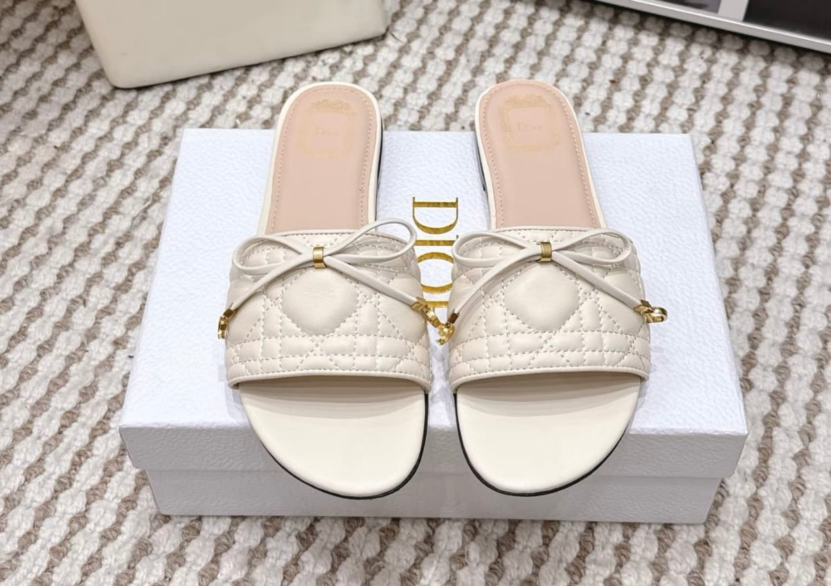 Christian Dior Women's OFF white Cannage Leather Slide Sandals