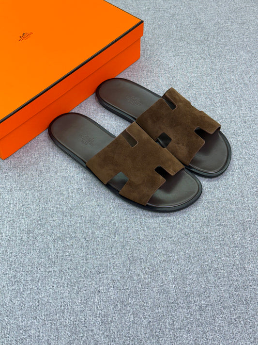 Hermès Izmir sandals  " Dark Brown/Olive Green