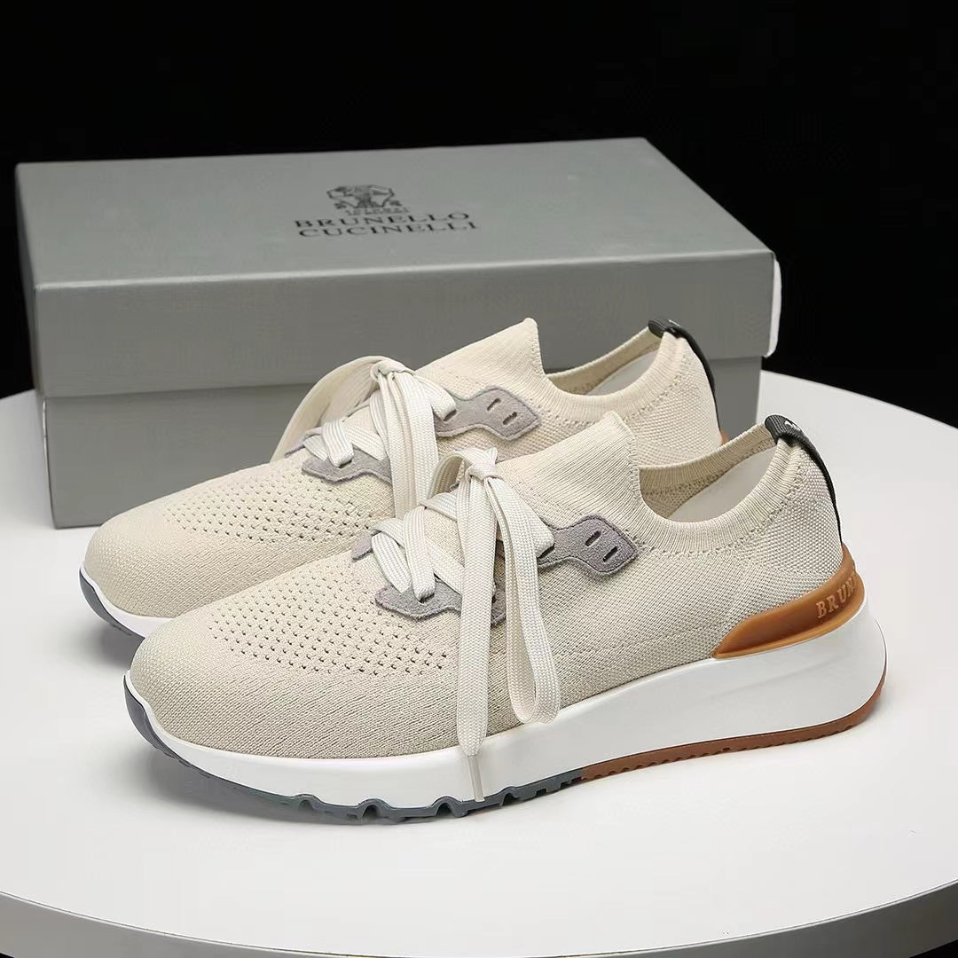Brunello Cucinelli Men’s Stretch Knit Runner Sneakers "Beige"