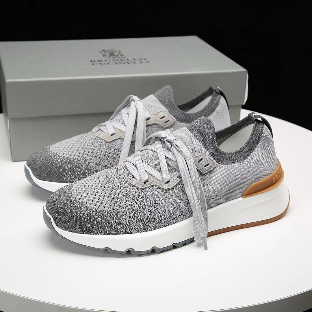 Brunello Cucinelli Men’s Stretch Knit Runner Sneakers "Grey"