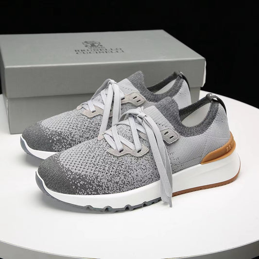 Brunello Cucinelli Men’s Stretch Knit Runner Sneakers "Grey"