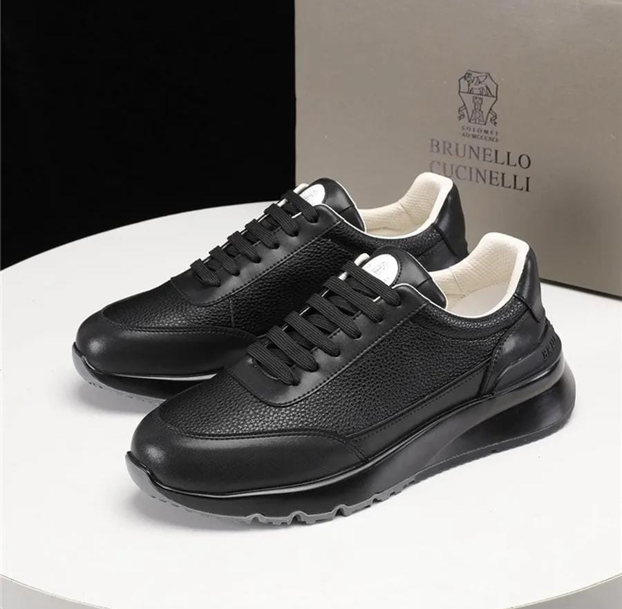 Brunello Cucinelli Men’s Pebbled Leather Low-Top Sneakers – Black