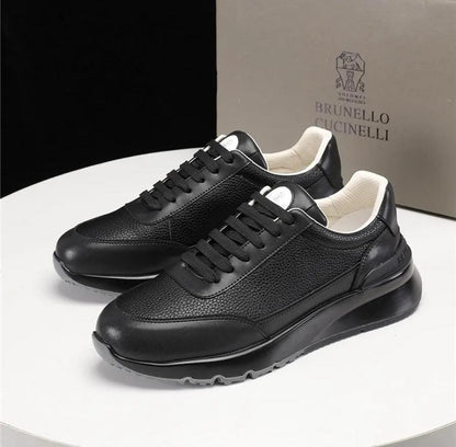 Brunello Cucinelli Men’s Pebbled Leather Low-Top Sneakers – Black