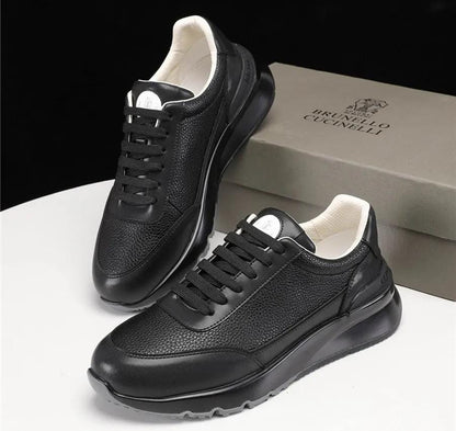 Brunello Cucinelli Men’s Pebbled Leather Low-Top Sneakers – Black