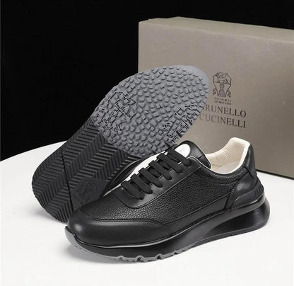 Brunello Cucinelli Men’s Pebbled Leather Low-Top Sneakers – Black