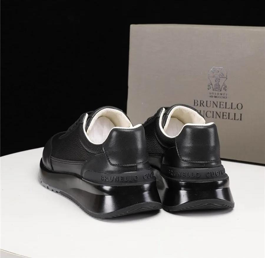 Brunello Cucinelli Men’s Pebbled Leather Low-Top Sneakers – Black