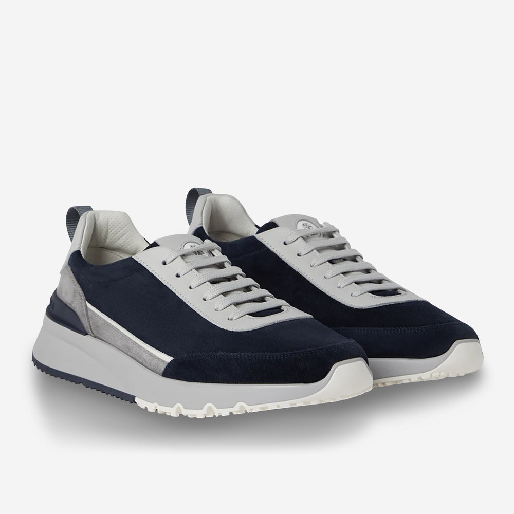 Brunello Cucinelli Men’s Panelled Sneakers "Navy Blue/Metallic silver"