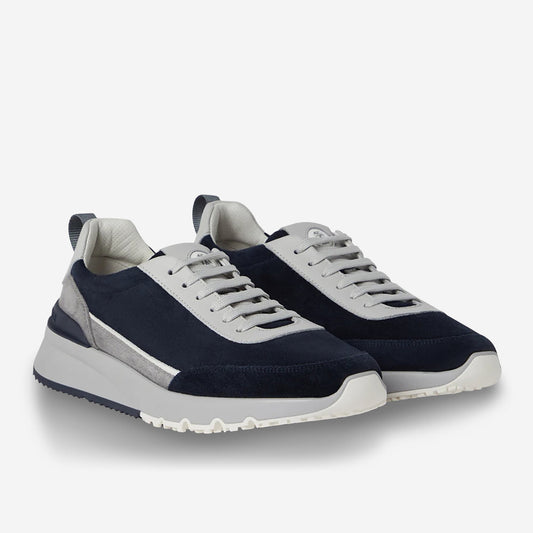 Brunello Cucinelli Men’s Panelled Sneakers "Navy Blue/Metallic silver"