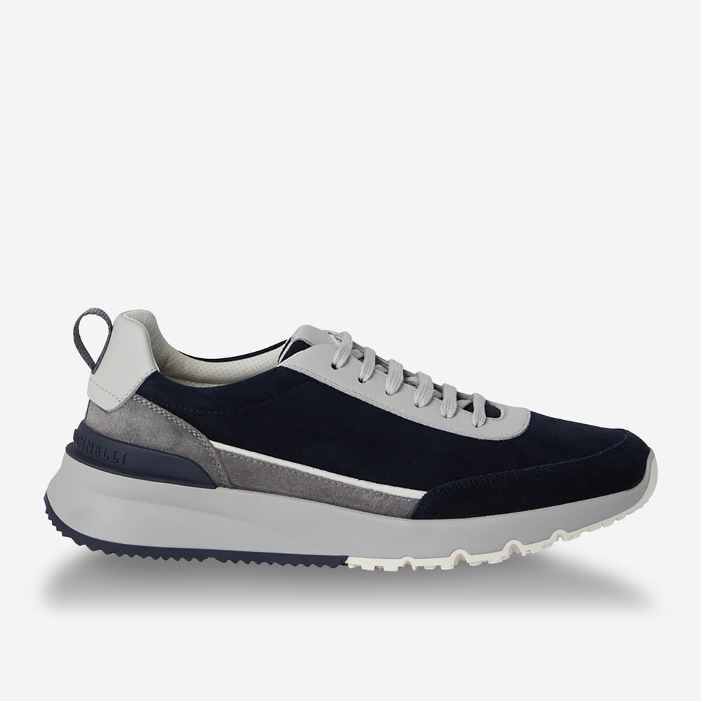 Brunello Cucinelli Men’s Panelled Sneakers "Navy Blue/Metallic silver"