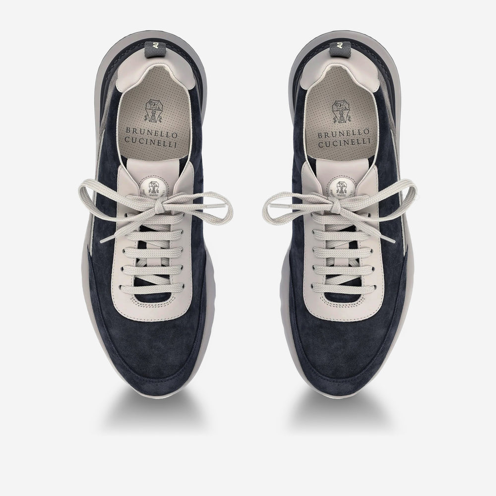 Brunello Cucinelli Men’s Panelled Sneakers "Navy Blue/Metallic silver"