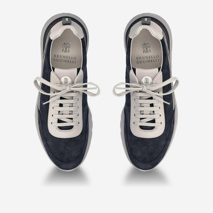 Brunello Cucinelli Men’s Panelled Sneakers "Navy Blue/Metallic silver"