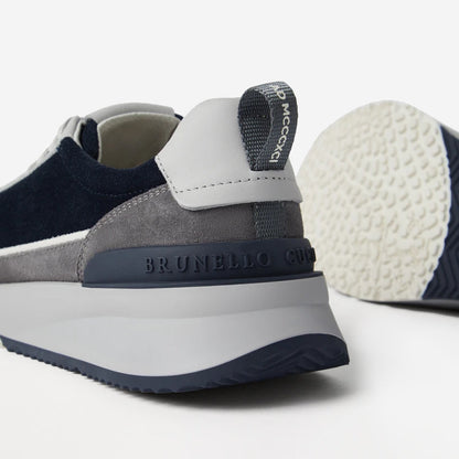 Brunello Cucinelli Men’s Panelled Sneakers "Navy Blue/Metallic silver"