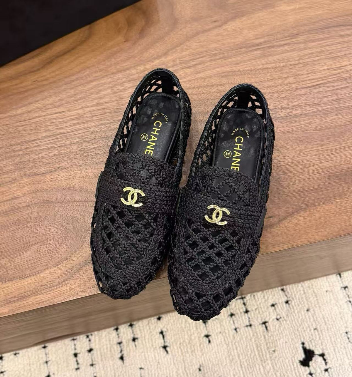 Braided Lambskin CC Mocassin Loafers "Black"