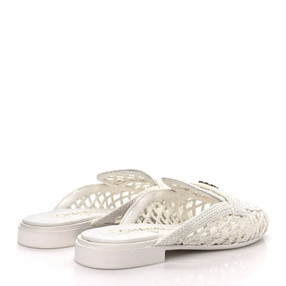 Chanel Braided Lambskin Mule Sandals "White"