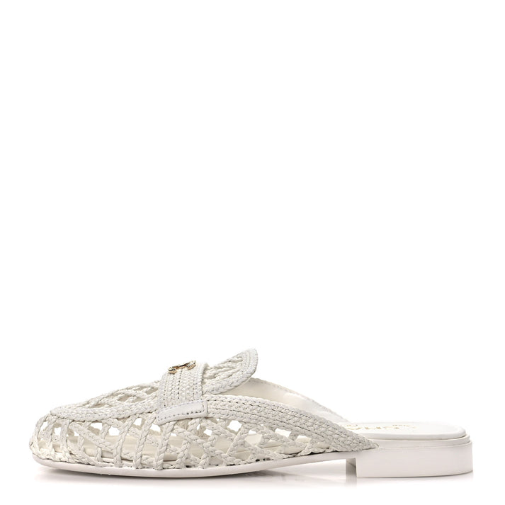 Chanel Braided Lambskin Mule Sandals "White"