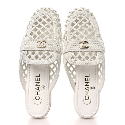 Chanel Braided Lambskin Mule Sandals "White"
