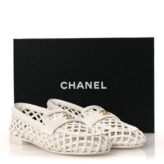 Braided Lambskin CC Mocassin Loafers "White"
