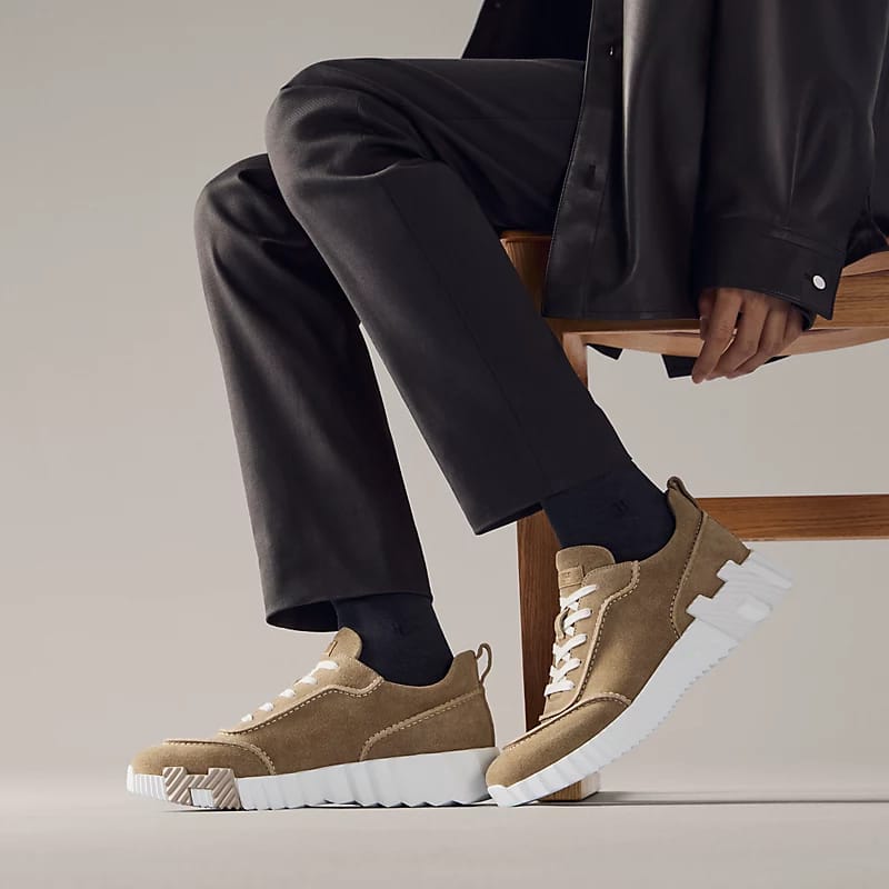 Hermès "Next" Sneaker — Tan/Camel Suede