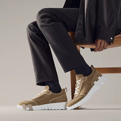 Hermès "Next" Sneaker — Tan/Camel Suede