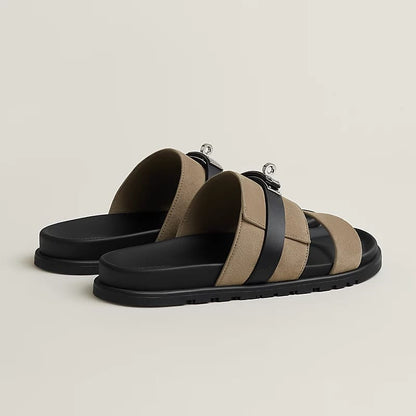 Hermès "Jackson" Sandal — Taupe/Black