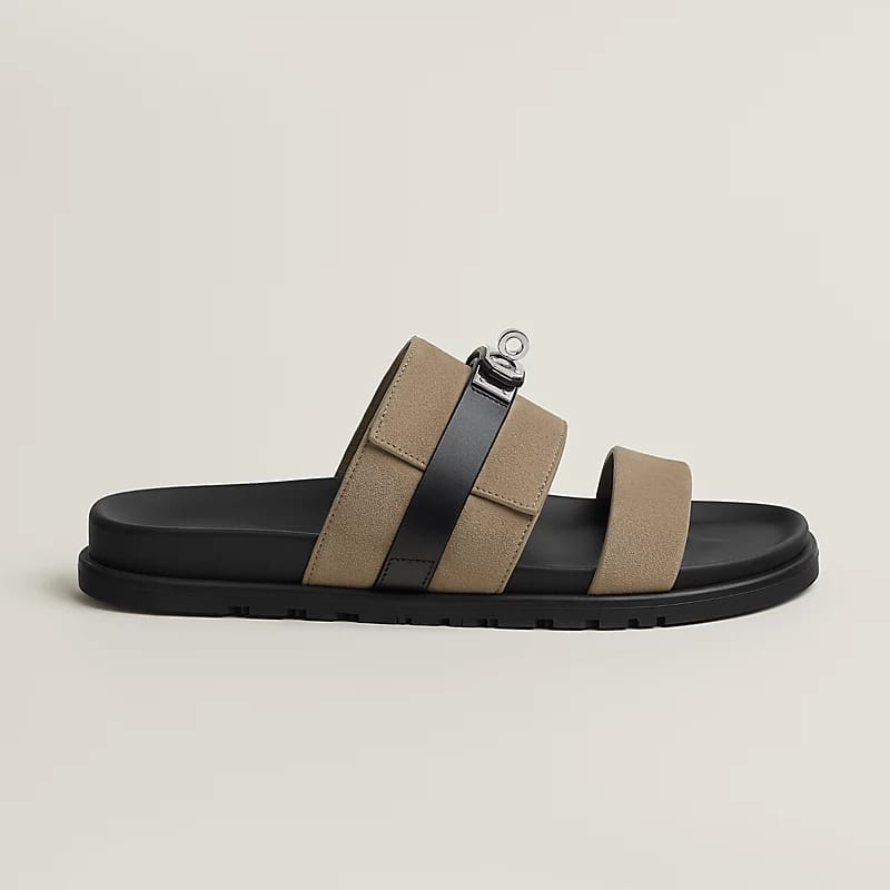 Hermès "Jackson" Sandal — Taupe/Black