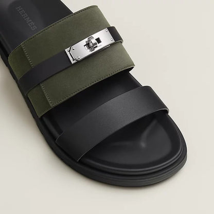 Hermès "Jackson" Sandal — Green/Black