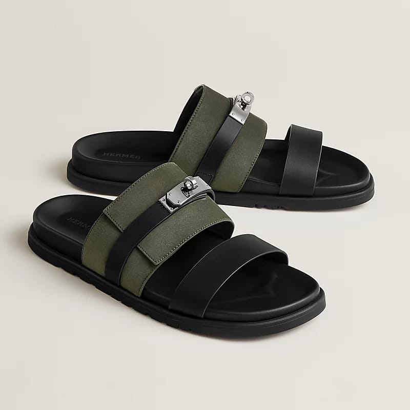 Hermès "Jackson" Sandal — Green/Black