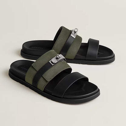 Hermès "Jackson" Sandal — Green/Black