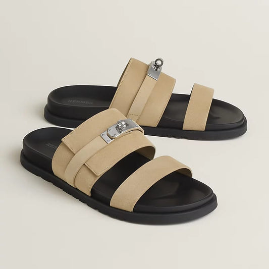 Hermès "Jackson" Sandal — Beige/Black