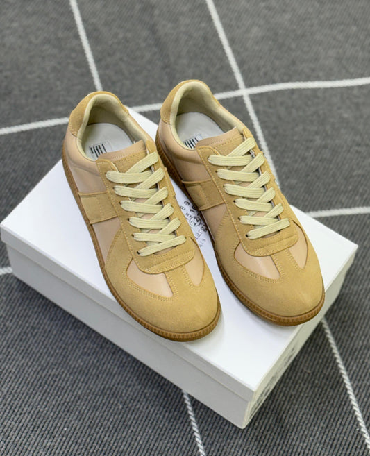MAISON MARGIELA Retro Low-Top Suede Panel Sneakers – Mustard/Tan