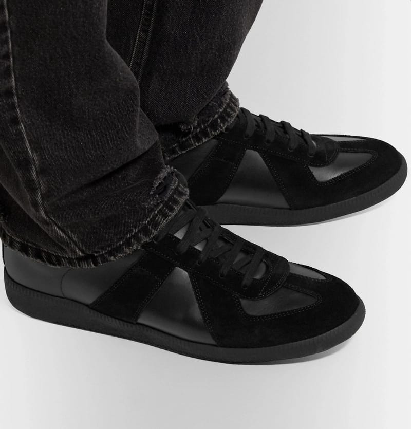 MAISON MARGIELA Retro Low-Top Suede Panel Sneakers – All Black