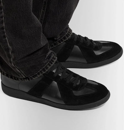 MAISON MARGIELA Retro Low-Top Suede Panel Sneakers – All Black