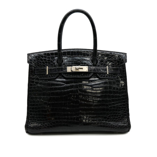 "Hermes Crocodile-Embossed Padlock Tote Bag – Black"