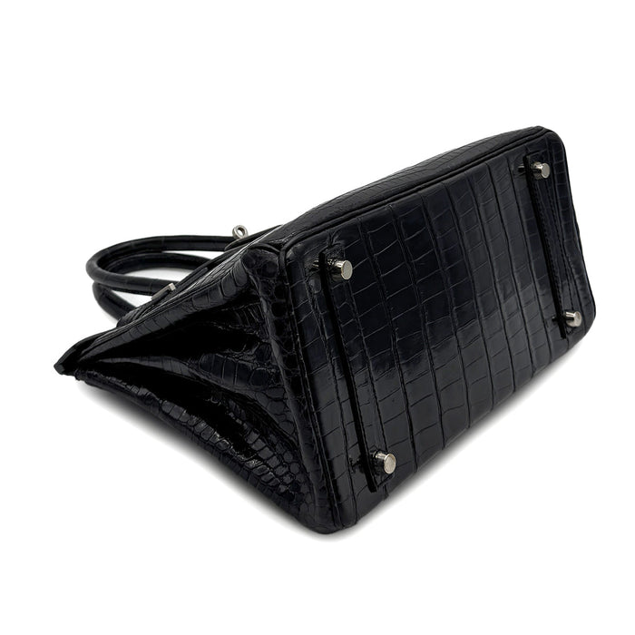 "Hermes Crocodile-Embossed Padlock Tote Bag – Black"