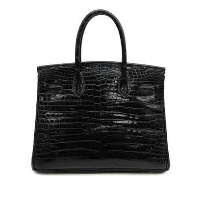 "Hermes Crocodile-Embossed Padlock Tote Bag – Black"